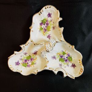 Norcrest Fine China compartment Violets 3 Compartment Divided Dish Candy